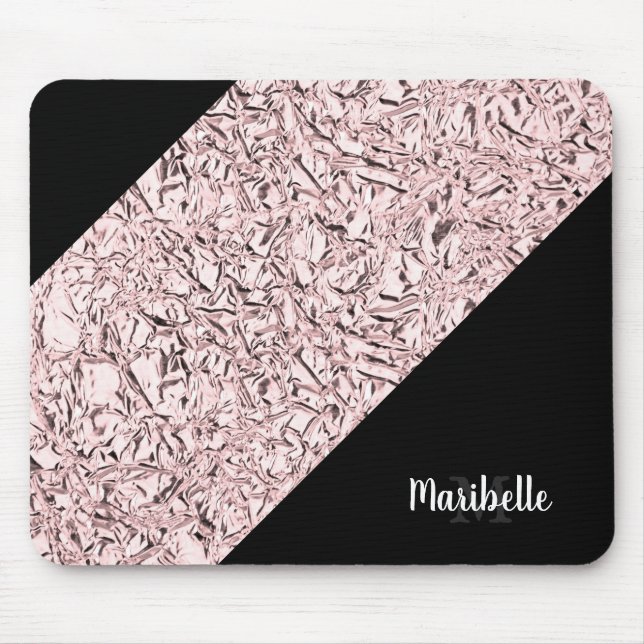 Personalize Blushed Rose Gold Faux Glitter Mouse Pad (Front)