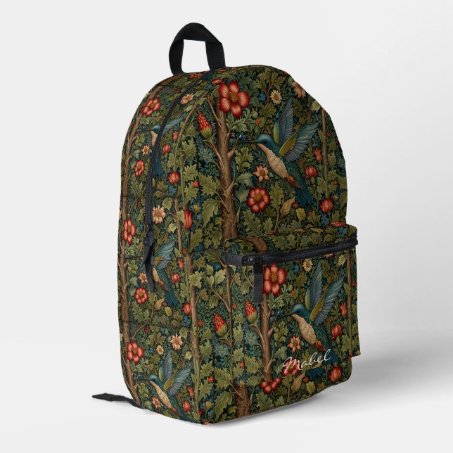 Personalize Bohemian hummingbird boho botanical Printed Backpack (Back Corner Left)
