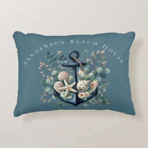 Personalize Boho Blue Coastal Anchor Round Accent Pillow
