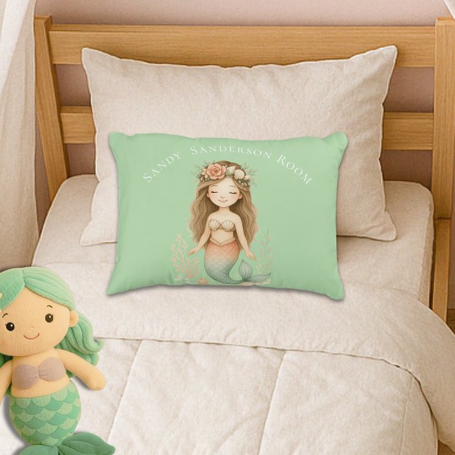  Personalize Boho Girl Mermaid Teal Green Round  Accent Pillow (Creator Uploaded)