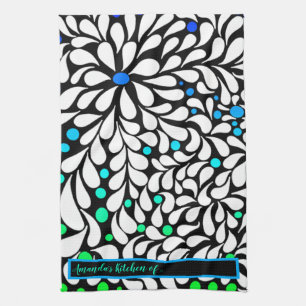 Personalize bold modern flowers blue teal ombre kitchen towel