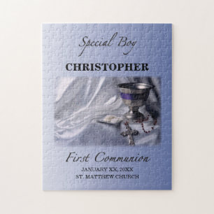 Personalize, Boy, First Communion Blue Jigsaw Puzzle
