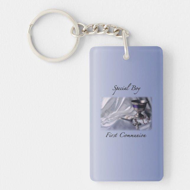 Personalize, Boy, First Communion Blue Keychain (Front)