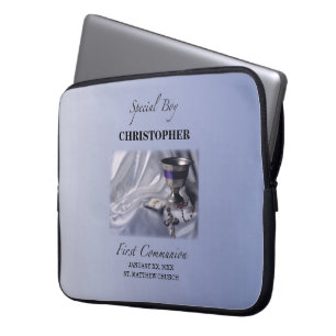 Personalize, Boy, First Communion Blue Laptop Sleeve
