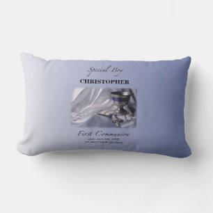 Personalize, Boy, First Communion Blue Lumbar Pillow