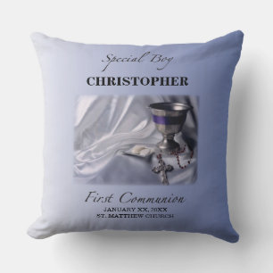 Personalize, Boy, First Communion Blue Throw Pillow