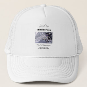 Personalize, Boy, First Communion Blue Trucker Hat