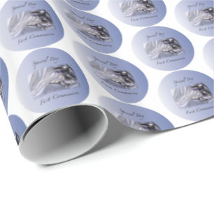 Personalize, Boy, First Communion Blue Wrapping Paper