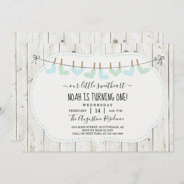 Personalize Boy Valentine Day First Birthday Party Invitation (Front/Back)