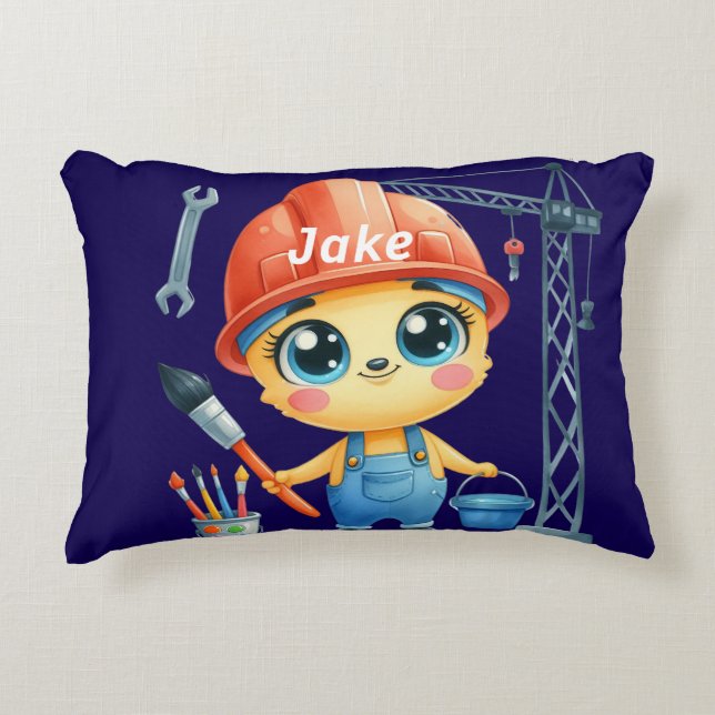 Personalize Boy's Construction site Accent Pillow (Front)