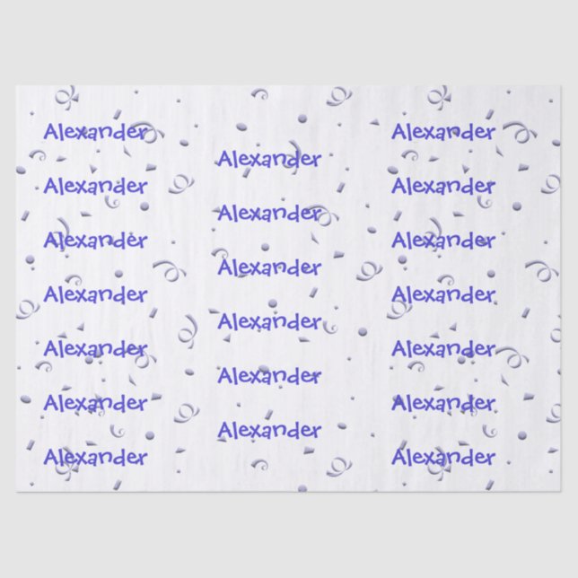 Personalize:  Boys Name All-Over Blue Confetti Tissue Paper (Front)