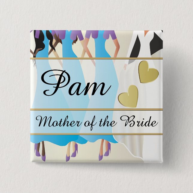 Personalize Bridal Party, Dinner and Rehearsal 2 Inch Square Button (Front)