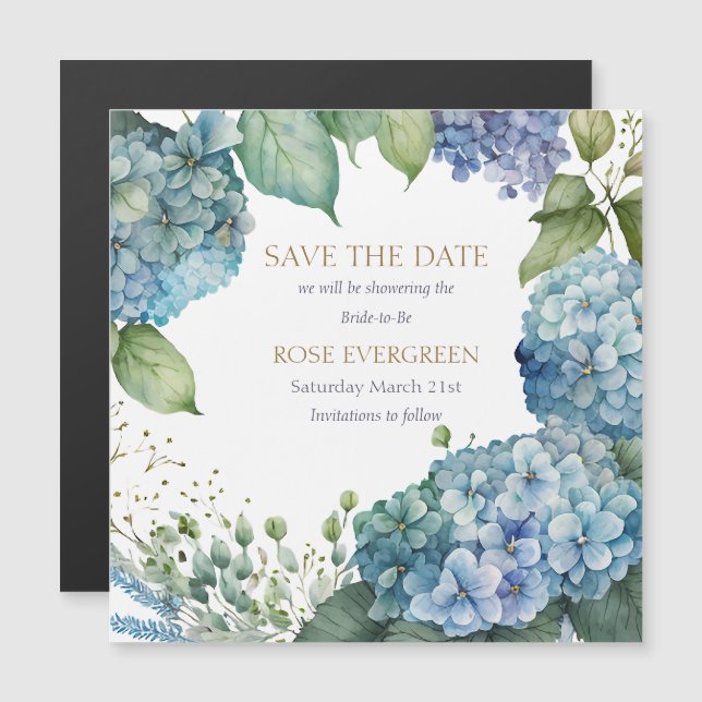 Personalize Bridal Shower Blue Hydrangea  (Front/Back)