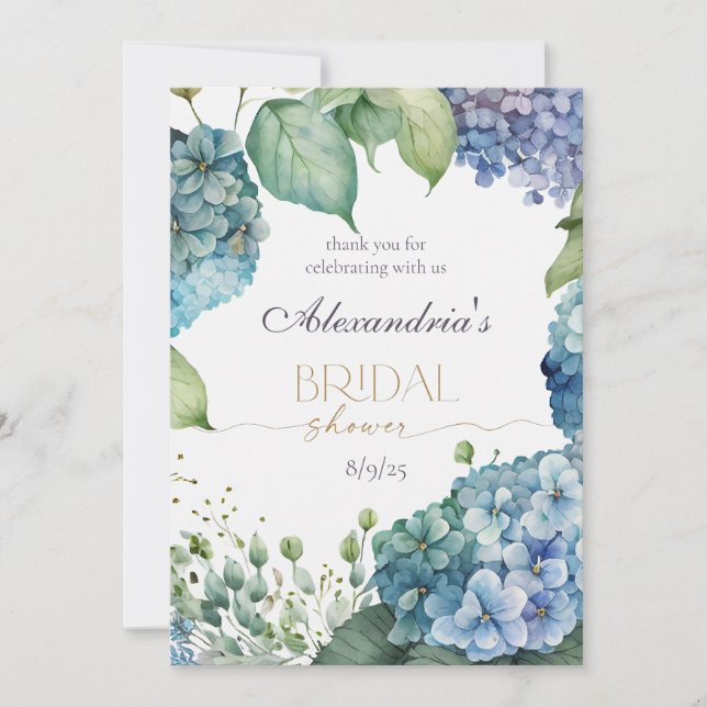 Personalize Bridal Shower Blue Hydrangeas  Thank You Card (Front)