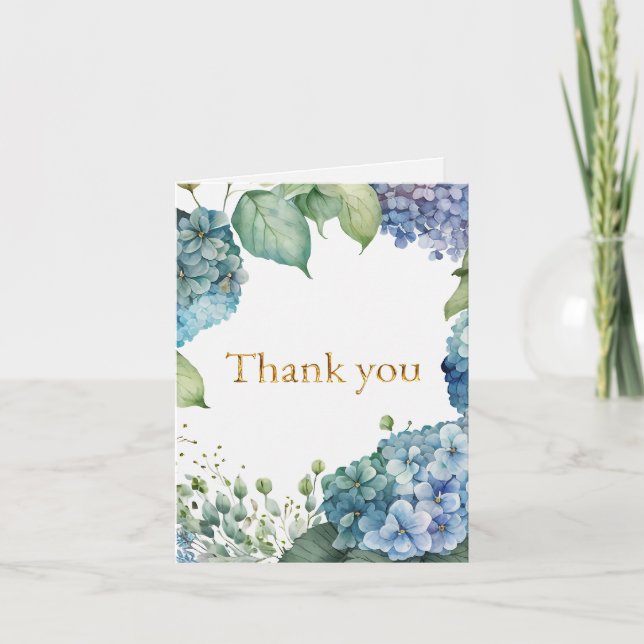 Personalize Bridal Shower Blue Hydrangeas  Thank You Card (Front)