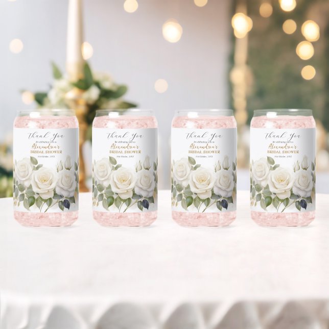 Personalize Bridal Shower White Roses Can Glass (Insitu (Wedding))