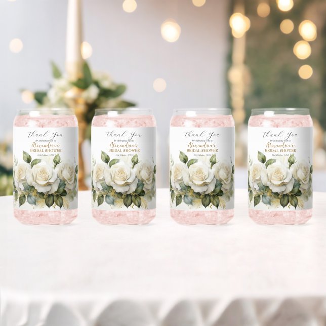 Personalize Bridal Shower White Roses Can Glass (Insitu (Wedding))