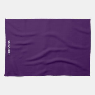 Personalize Bright Grape Purple Plain Solid White Kitchen Towel