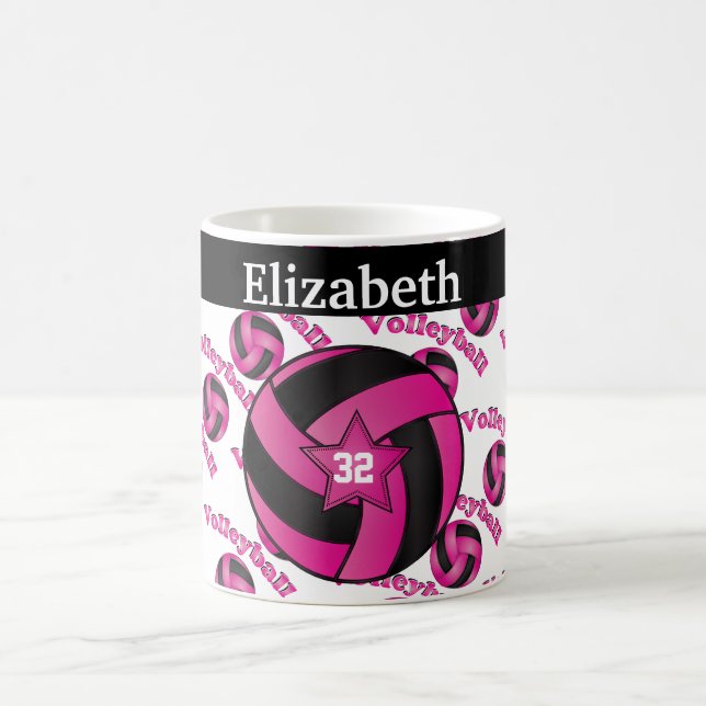 Personalize Bright Hot Pink Volleyball Coffee Mug (Center)