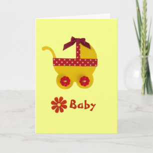 Personalize Bright Yellow and red baby carriage Card