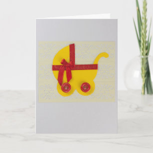 Personalize bright Yellow and red baby stroller Card
