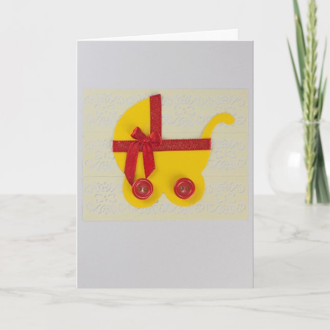 Personalize bright Yellow and red baby stroller Card (Front)