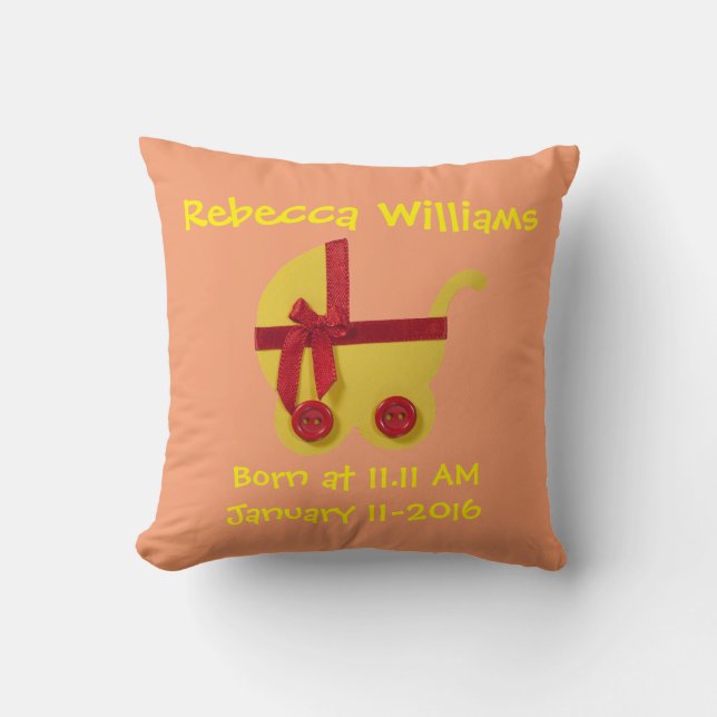 Personalize, Bright Yellow, red baby stroller Throw Pillow (Front)