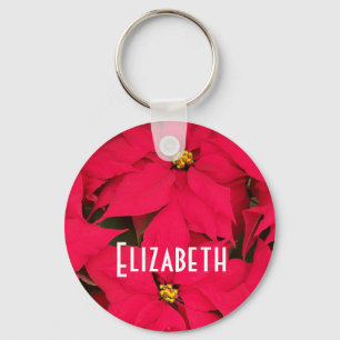 Personalize Brightly Coloured Christmas Poinsettia Keychain