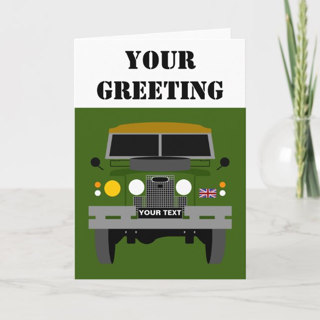 PERSONALIZE BRITISH ARMY VETERAN LAND-ROVER CARD (Front)
