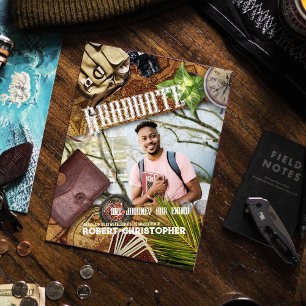 Personalize Brown Adventurer Theme Graduation Invitation