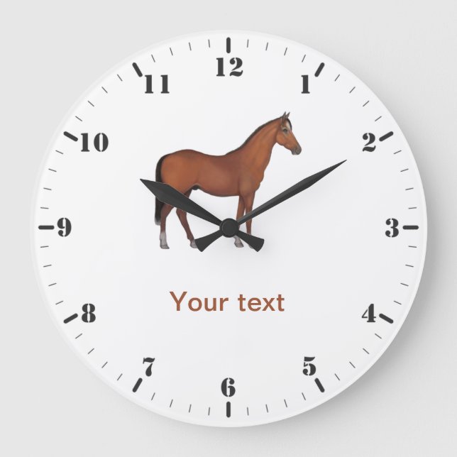 Personalize Brown Horse cute animal standing Large Clock (Front)