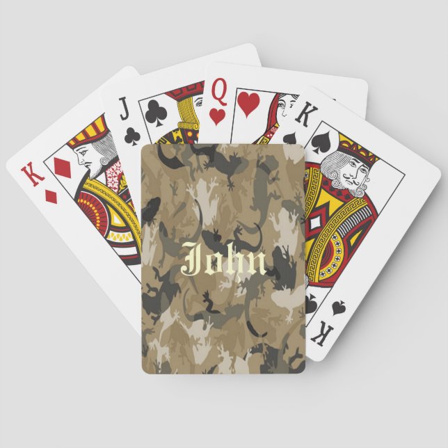 Personalize Brown Reptile Camouflage Playing Cards (Back)