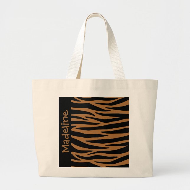 Personalize Brown Zebra Stripes Tote Bag (Front)