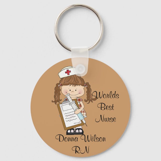 Personalize Brunette Nurse Gifts! Keychain (Front)