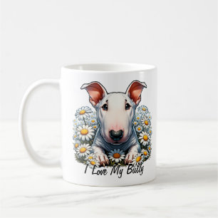 Personalize Bull Terrier in Daisies Coffee Mug