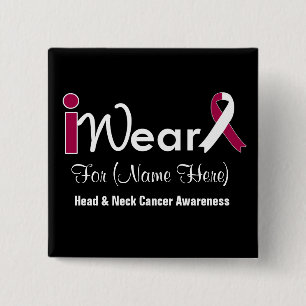 Personalize Burgundy & White Head Neck Cancer 2 Inch Square Button