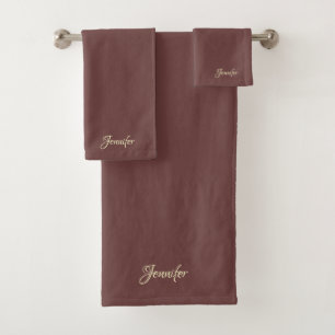 Personalize Burgundy Wine Background Bath Towel Set