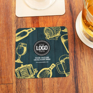 Personalize Business Dark Green Brewery Theme Coaster