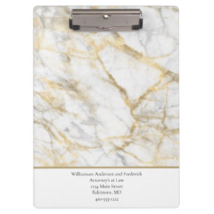 Personalize Business Gold White Grey Marble   Clipboard