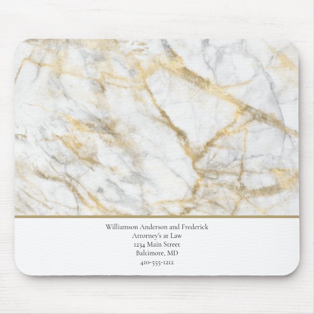 Personalize Business Gold White Grey Marble  Mouse Pad (Front)