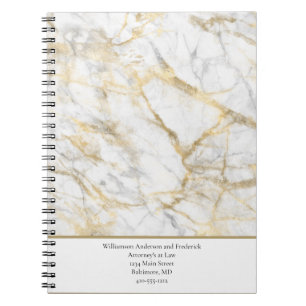 Personalize Business Gold White Grey Marble Notebook