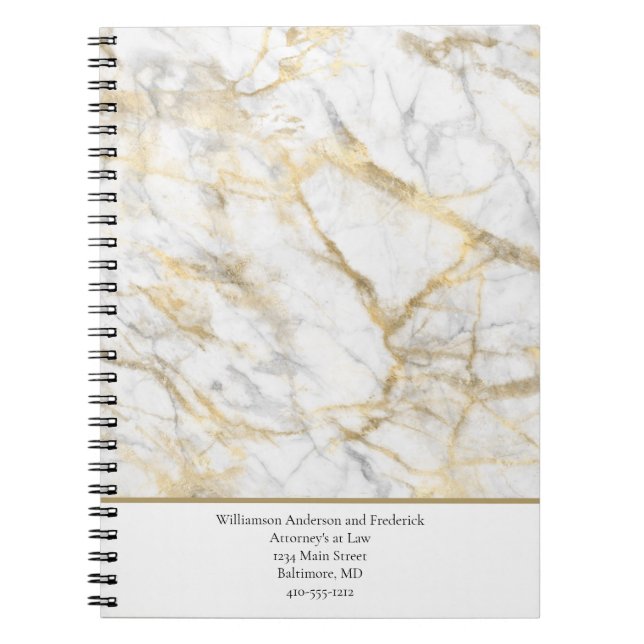 Personalize Business Gold White Grey Marble Notebook (Front)