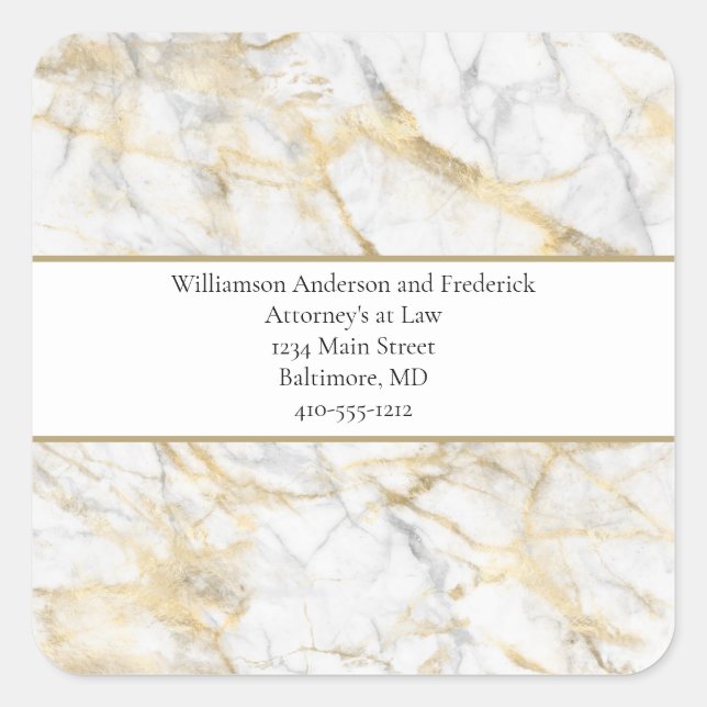 Personalize Business Gold White Grey Marble  Square Sticker (Front)