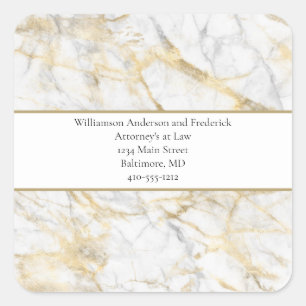 Personalize Business Gold White Grey Marble  Square Sticker