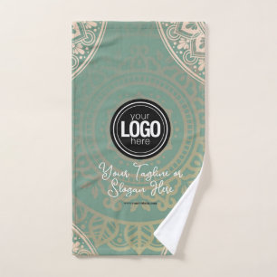 Personalize Business Logo   Elegant Green Yoga Hand Towel