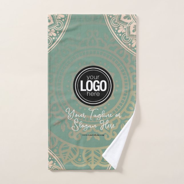 Personalize Business Logo | Elegant Green Yoga Hand Towel (Hand Towel)