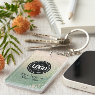 Personalize Business Logo   Elegant Green Yoga Keychain