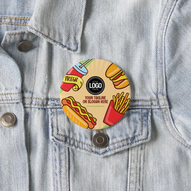 Personalize Business Logo | Hamburger Hotdog Theme 3 Inch Round Button (In Situ)