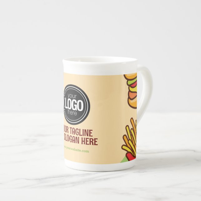 Personalize Business Logo | Hamburger Hotdog Theme Bone China Mug (Front Right)