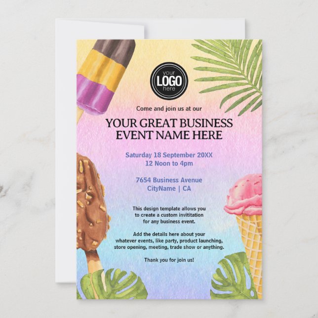 Personalize Business Logo watercolor ice cream Invitation (Front)